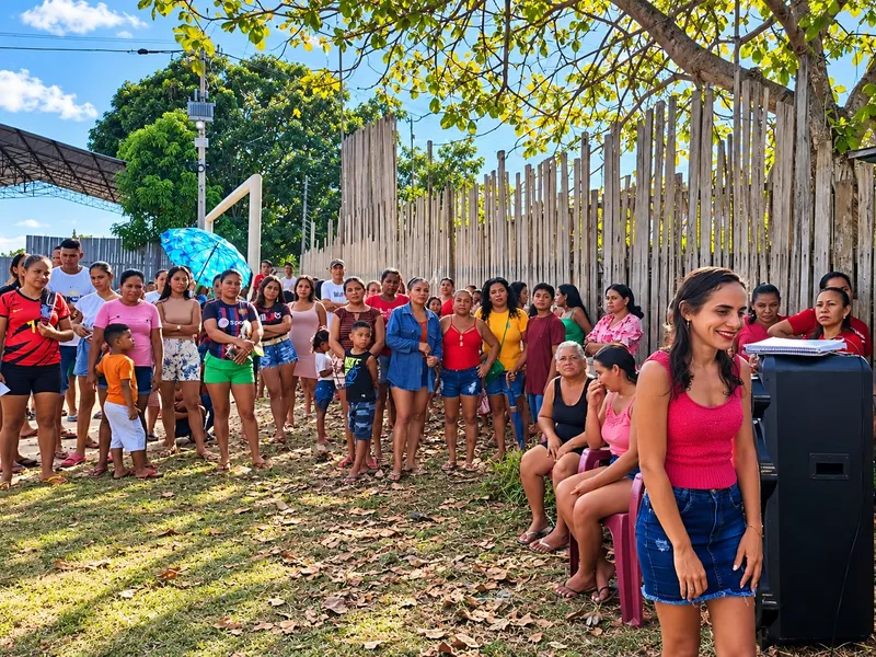 Famílias reunidas ao ar livre durante a celebração do Dia das Mães